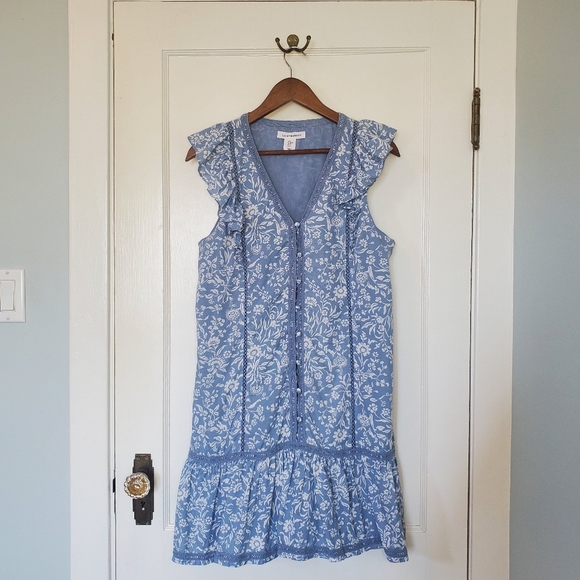 Lucky Brand Floral Boho Mini Dress – Size M – Wedgewood Blue - Picture 1 of 6